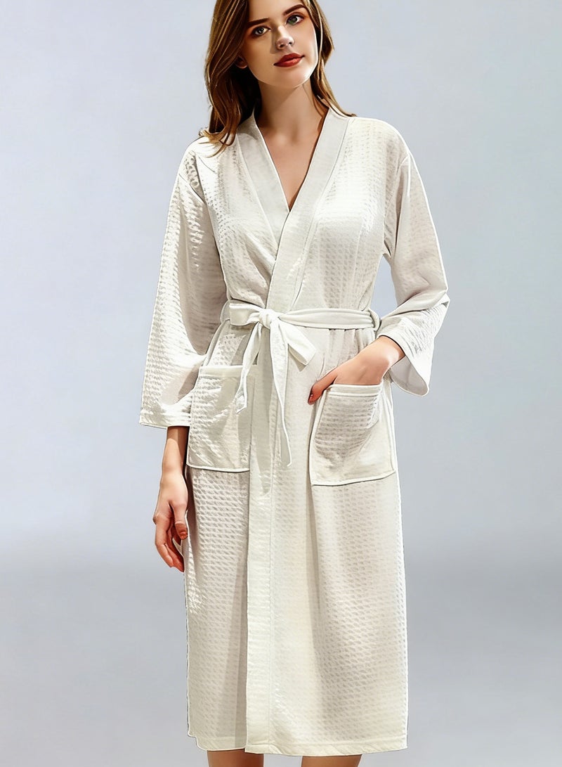 Women's Turkish Linen Waffle Kimono Robe - Ultra Soft & Quick Dry for Spa, Bath & Home Relaxation (White) Sizes M/XL/XXXL - Image 1